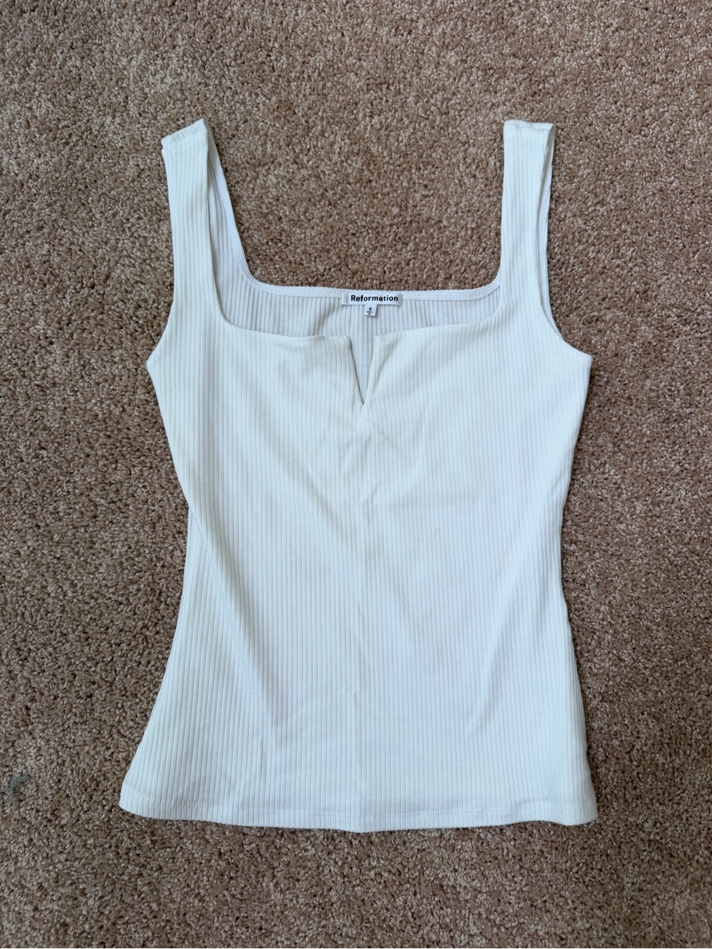 Reformation Ivory Ribbed Square-Neck Tank